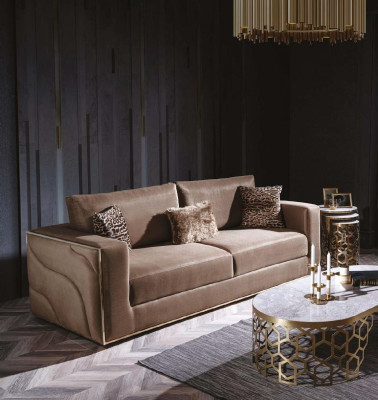 Velvet Couches Luxury Living room Furniture Fabric Couches Three Seater Brown