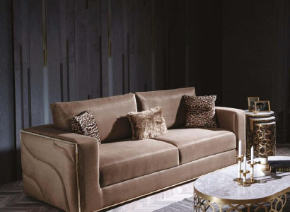 Velvet Couches Luxury Living room Furniture Fabric Couches Three Seater Brown