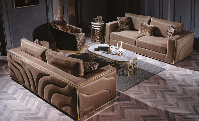 Velvet Couches Luxury Living room Furniture Fabric Couches Three Seater Brown