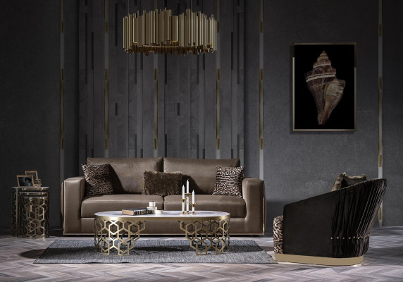 Velvet Couches Luxury Living room Furniture Fabric Couches Three Seater Brown