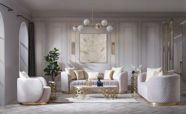 Luxury Sofa Oval Sofa Set Set Upholstery Furniture 3+2+1 Velvet Textile 3pcs.