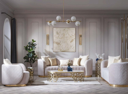 Luxury Sofa Oval Sofa Set Set Upholstery Furniture 3+2+1 Velvet Textile 3pcs.