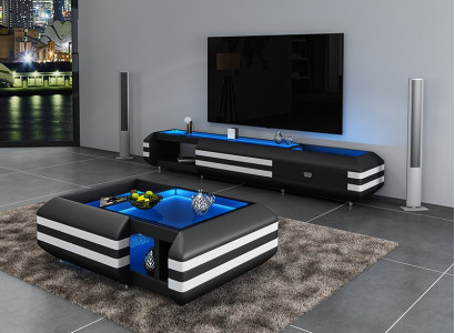 Sideboard Leather TV-cabinet illuminated Living room Furniture Designer Lowboard