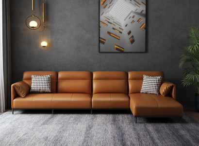 Leather sofa Couch Living landscape Suite Design Modern Sofa Corner sofa L-shape Orange