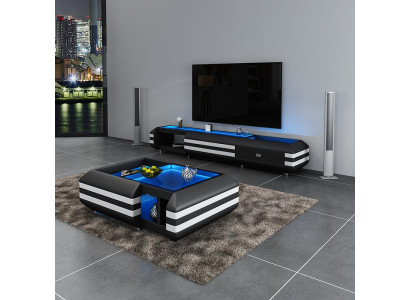 Coffee table sideboard 2-piece LED illuminated living room furniture table lowboard glass