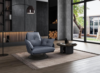 Armchair Design Gray Metal Relax Club Lounge Single Seat Upholstery Fabric Leather