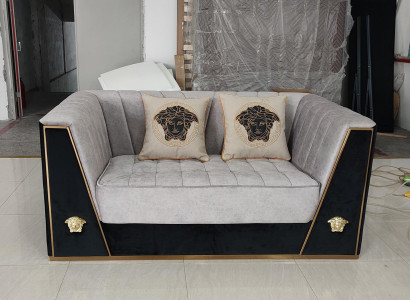 Luxury Sofa 2 Seater Furniture Design Upholstery Black Textile Velvet Sofas Couches
