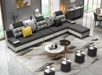Living landscape Corner sofa L-shape Modern sofa Leather sofa Corner sofa Upholstery