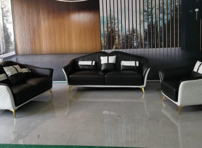 Black sofa set 3+2+1 set living landscape sofa couch suite leather sofa new