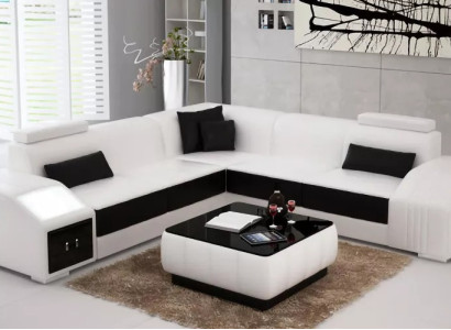 Leather upholstery Design Corner sofa Couch Sofa L-shape Living landscape Living room Corner sofa