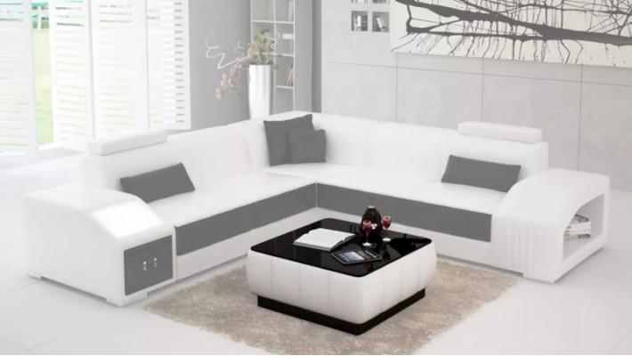 Leather upholstery Design Corner sofa Couch Sofa L-shape Living landscape Living room Corner sofa