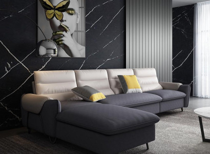 Living landscape Couch Upholstery Textile Fabric Leather Seat Suite L-shape Eck Corner sofa