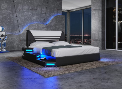 Beds Stylish Designer Double bed Furniture Upholstery Leather White 180x200 new