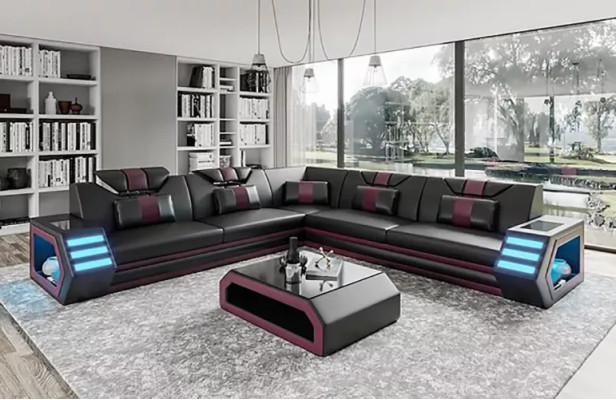 Leather upholstery Design Living room Corner sofa Corner sofa Couch Sofa L-shape Living landscape