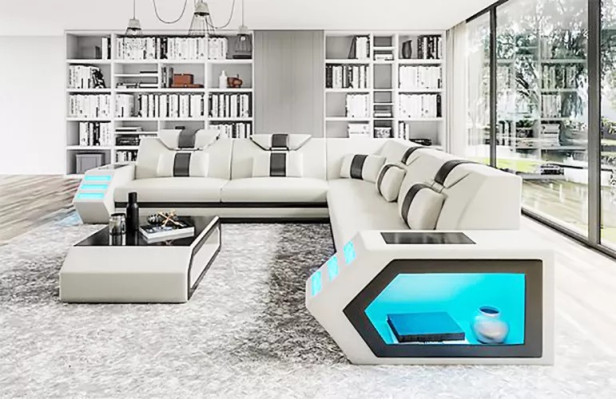 Leather upholstery Design Living room Corner sofa Corner sofa Couch Sofa L-shape Living landscape