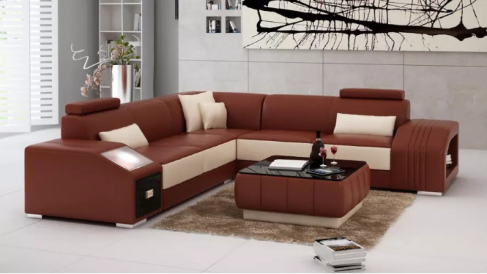 Design Corner sofa Living room Corner sofa Leather upholstery Couch Sofa L-shape
