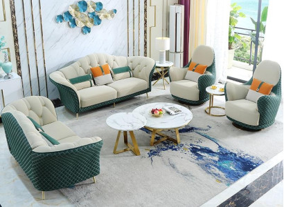 Sofa set 3+2+1 Seater Leather Sofa Couch Suite Design Beige Green