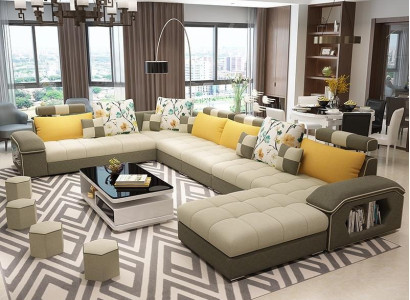 Corner Corner sofa U-shape Living landscape Sofa Couch Suite Upholstery Fabric Sofas Leather