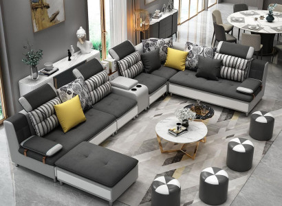 Corner sofa U-shape Living landscape Sofa Couch Upholstery Suite Fabric Sofas Leather new