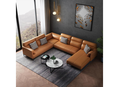 Living landscapes Corner sofa Couch Suite Leather Upholstery Seat Corner Sofa U-shape xxl