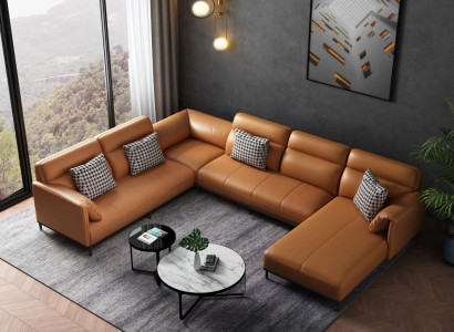 Living landscapes Corner sofa Couch Suite Leather Upholstery Seat Corner Sofa U-shape xxl
