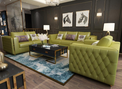 Living landscape Sofa set 3+2+1 Seater Leather Sofa Couch Suite Chesterfield