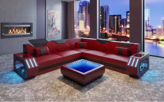 Design Corner sofa Corner sofa Living room Furniture Leather upholstery Couch Sofa