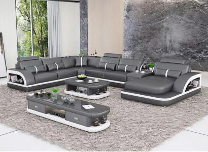 Living room Leather xxl couch sofa Upholstery landscape modern designer