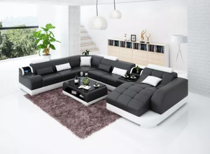 Upholstered corner leather sofa Living room sofa Corner sofa Corner suite Sofa with