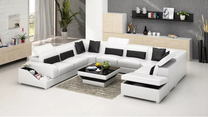 Living room Leather xxl couch sofa landscape modern designer corner cushions