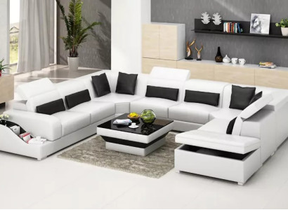 Living room Leather xxl couch sofa landscape modern designer corner cushions