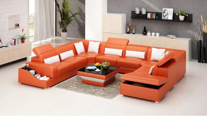 Living room Leather xxl couch sofa landscape modern designer corner cushions