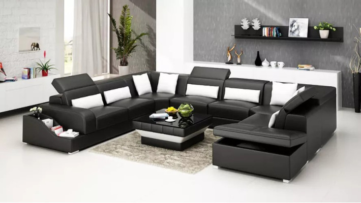 Living room Leather xxl couch sofa landscape modern designer corner cushions
