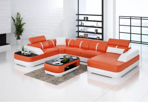 Leather xxl couch sofa living room landscape modern designer corner cushions