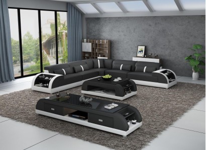 Leather sofa L-shape Couch Living landscape Corner sofa Suite Modern Design Sofa USB