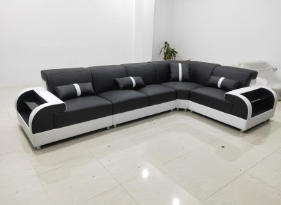 Leather sofa L-shape Couch Living landscape Corner sofa Design Suite Modern Sofa USB