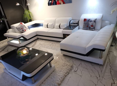 Corner sofa U-shape Coffee table Upholstery Suite Living landscape Design Corner sofa Led usb