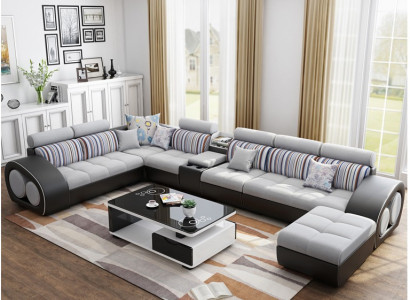 Designer Sofa Couch Corner sofa with Stool Suite Upholstery Living landscape L-shape