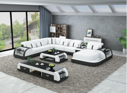 Leather sofa Design Corner suite Corner sofa Luxury Living landscape led sofa couch Upholstery
