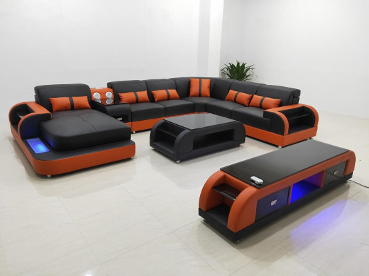 Design Corner suite Leather sofa Corner sofa Luxury Living landscape led sofa couch Upholstery