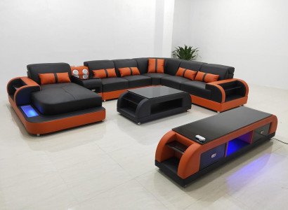 Design Corner suite Leather sofa Corner sofa Luxury Living landscape led sofa couch Upholstery