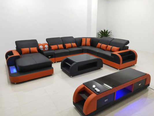 Design Corner suite Leather sofa Corner sofa Luxury Living landscape led sofa couch Upholstery