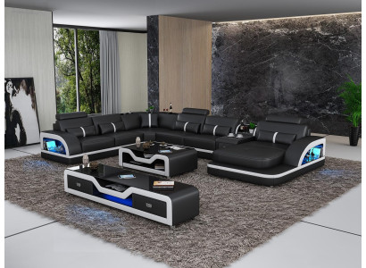 Corner suite leather sofa design corner sofa luxury living landscape led sofa couch upholstery