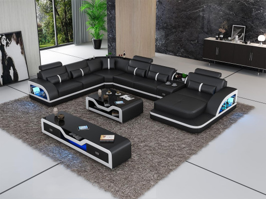Corner suite leather sofa design corner sofa luxury living landscape led sofa couch upholstery