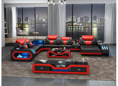 Design Big Sofa with USB Corner sofa Couch Wohlandschaft U-shape Leather Textile Corner