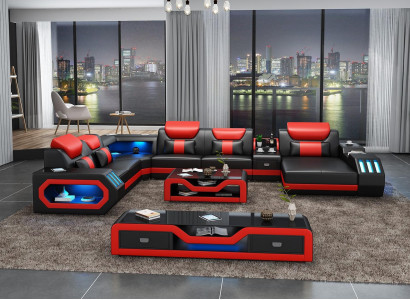 Design Big Sofa with USB Corner sofa Couch Wohlandschaft U-shape Leather Textile Corner