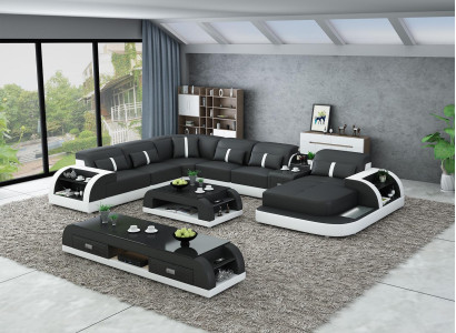 Suite Design Living landscape Corner sofa Sofa Couch U-shape Table Leather 2-piece. sets