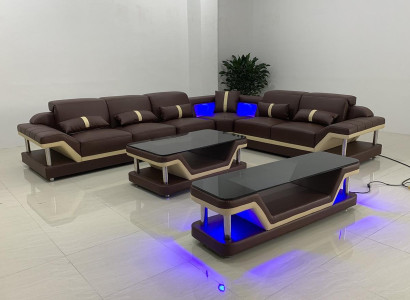 Living landscape L-shape Corner sofa Coffee table Sideboard Design Living landscape USB 3-piece