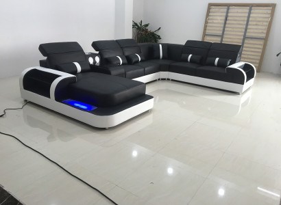 Modern Black White Corner suite sofa Upholstery Corner sofa couch U-shape sofas led new