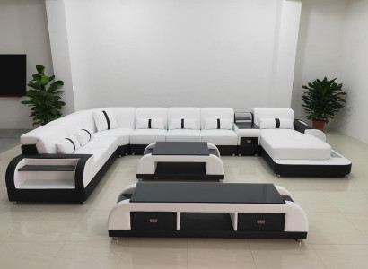 Living landscapes Corner sofa Couch Suite Leather Upholstery Seat Corner Sofa USB Sound